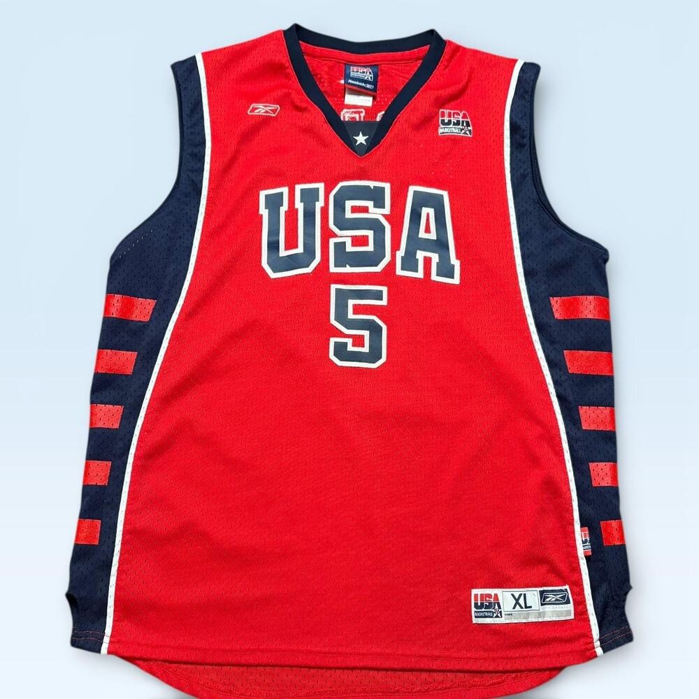 Vintage USA Basketball Jersey Boys XL Red Athens 2004 Olympics Marbury 5 Reebok